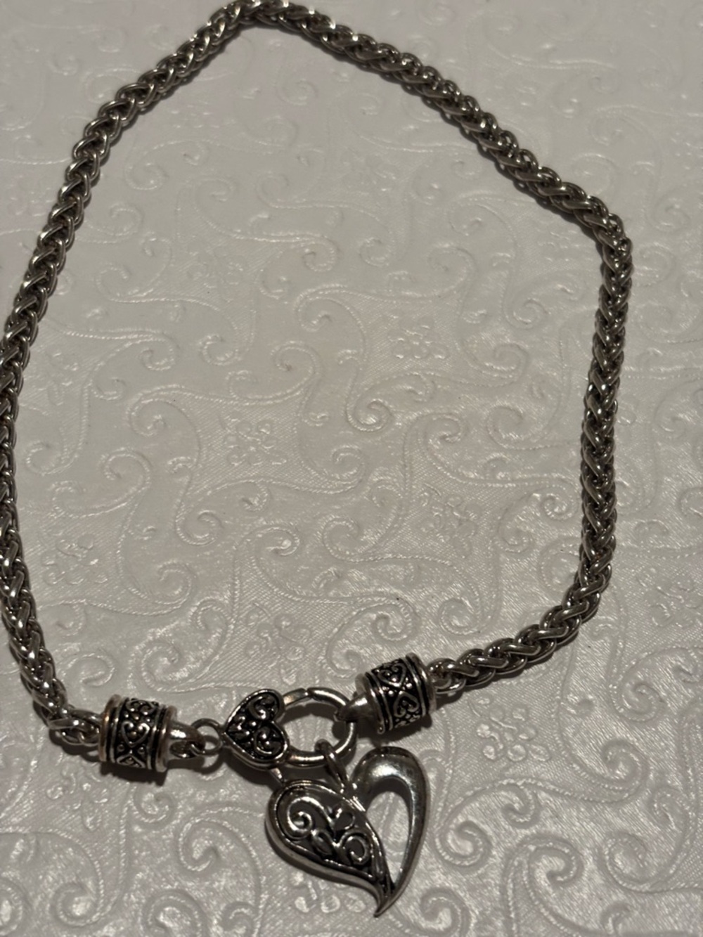 Brighton Silver Tone Heart Pendant Rope Chain Choker Necklace